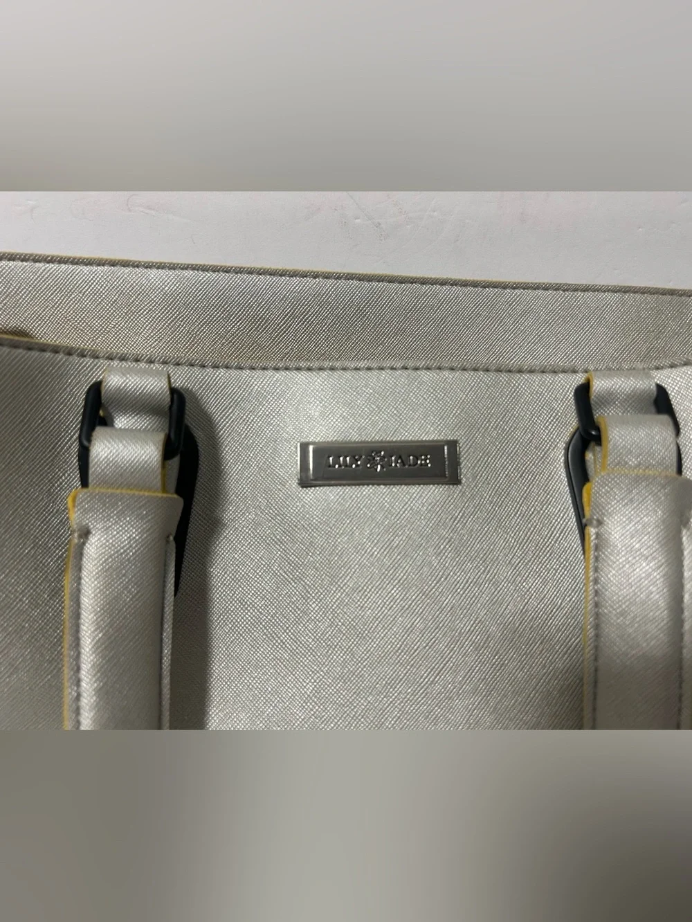 Lily Jade Leather Diaper Bag Tote Silver Yellow Detachable Organizer Pockets